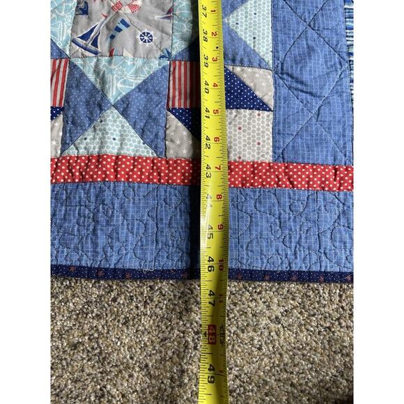 Vintage Sailboat Nautical Star Quilt Coastal Beachy Children Cottage 46in X 46 - Picture 7 of 8